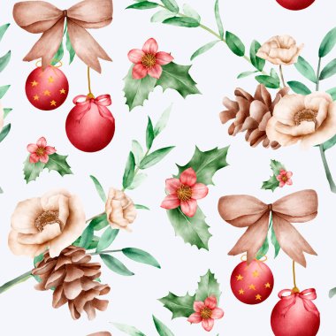 güzel suluboya çiçek desenli çiçek ve süslemeli Noel süsleri