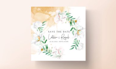 Beyaz çiçekli düğün davetiyesi şablonu