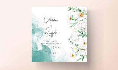 Beyaz çiçekli düğün davetiyesi şablonu