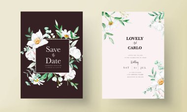 Düğün beyaz çiçekli davetiye şablonu