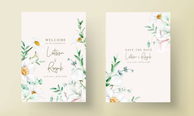 Düğün beyaz çiçekli davetiye şablonu