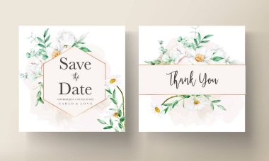 Beyaz çiçekli düğün davetiyesi şablonu