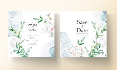 Beyaz çiçekli düğün davetiyesi şablonu