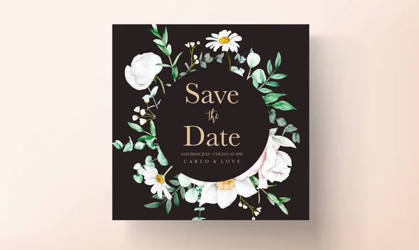 Wedding White Floral Invitation Template — Stock Vector