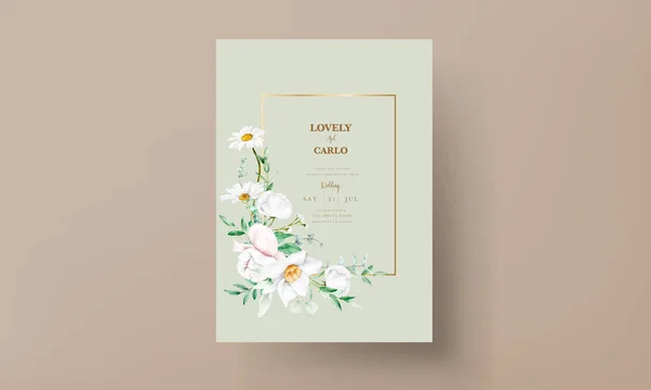 Hochzeit Weiß Florale Einladung Vorlage — Stockvektor