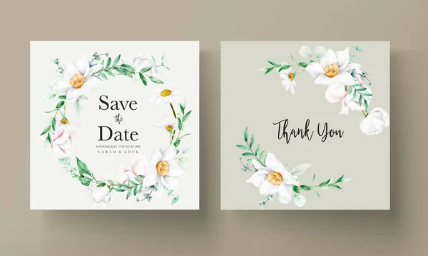 Vorlage Für Die Hochzeitseinladung Mit Weißer Blume — Stockvektor