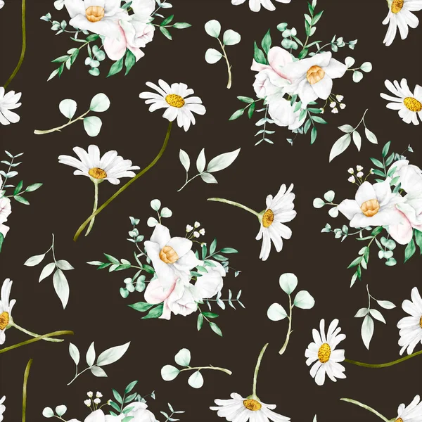 Aquarelle Motif Floral Sans Couture Blanc — Image vectorielle