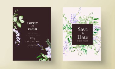 Suluboya mor ve mor leylak çiçekleri davetiye kartı