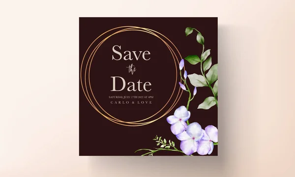 Елегантний Шаблон Запрошення Весілля Фіолетовою Квіткою — стоковий вектор