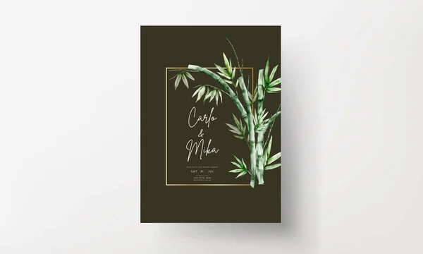 Elegante Aquarell Grünen Bambus Hochzeitseinladungskarte — Stockvektor