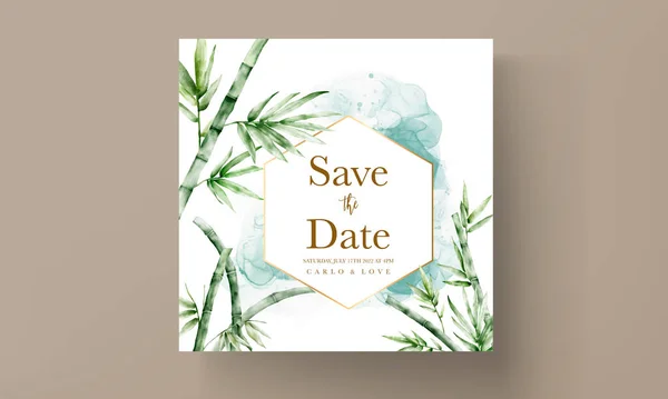 Elegant Watercolor Green Bamboo Wedding Invitation Card — Stock Vector