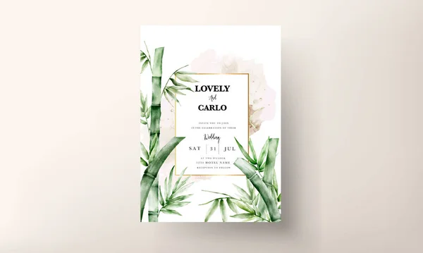 Elegant Akvarell Grön Bambu Bröllop Inbjudan Kort — Stock vektor