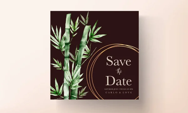 Elegáns Akvarell Zöld Bambusz Esküvői Meghívó Kártya — Stock Vector