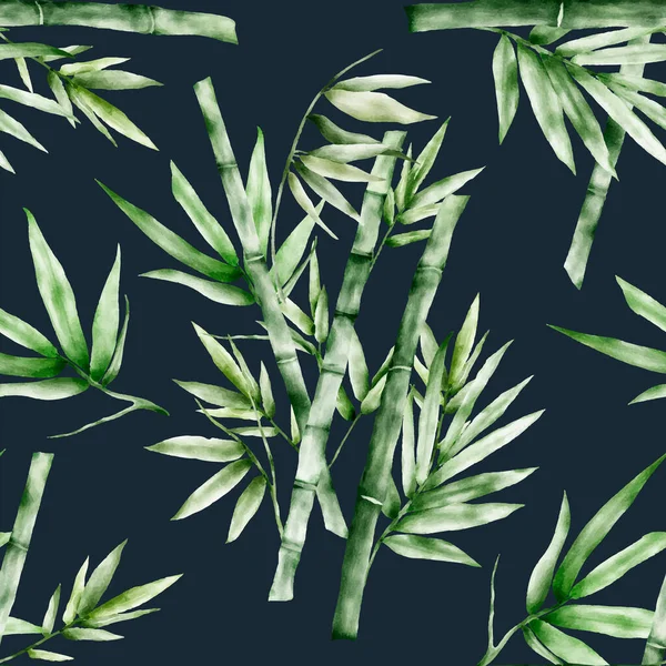 Élégant Vert Bambou Aquarelle Motif Floral Sans Couture — Image vectorielle