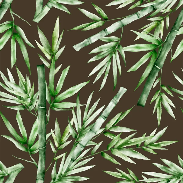 Elegant Greenery Bamboo Watercolor Floral Seamless Pattern — Stock Vector