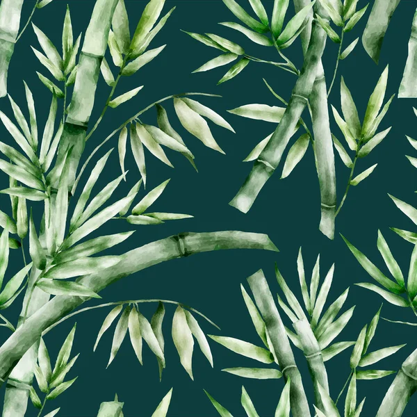 Elegantes Grün Bambus Aquarell Florales Nahtloses Muster — Stockvektor