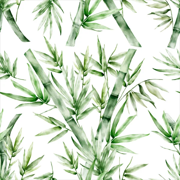 Elegantes Grün Bambus Aquarell Florales Nahtloses Muster — Stockvektor