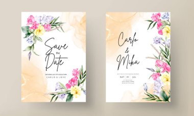 Güzel suluboya çiçek ve düğün davetiyesi bırakır