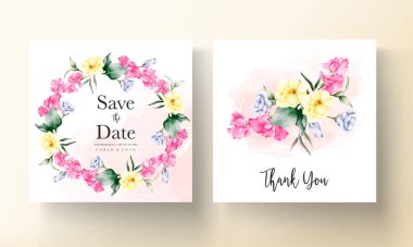 Elle çizilmiş suluboya çiçek düğün davetiyesi