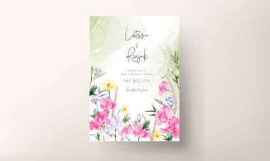 Elle çizilmiş suluboya çiçek düğün davetiyesi