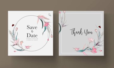 El çizimi suluboya, çizgiler, çiçekler, düğün davetiyeleri.