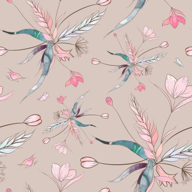 Klasik el çizimi çiçekli suluboya desenli