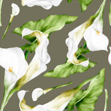 watercolor white calla lily flower floral seamless pattern