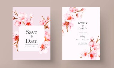 beautiful pink cherry blossom floral watercolor invitation card