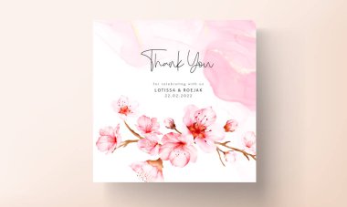 beautiful pink cherry blossom floral watercolor invitation card