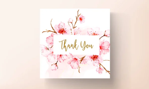 Beautiful Wedding Invitation Card Sweet Cherry Blossom Flower — Stock Vector