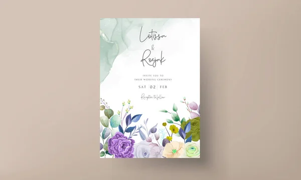 Beautiful Wedding Invitation Card Hand Drawn Floral Aquamarine Color — Stock Vector
