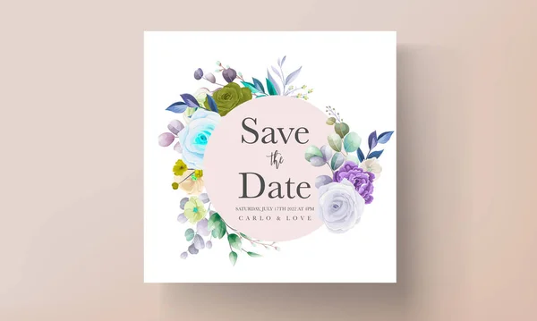 Elegant Floral Wedding Invitation Card Watercolor — Stock Vector