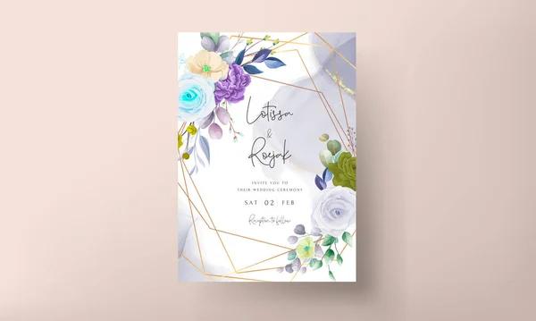 Beautiful Hand Drawn Roses Floral Wedding Invitation Card Set — Διανυσματικό Αρχείο