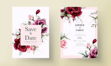 elegant red roses watercolor wedding invitation card set