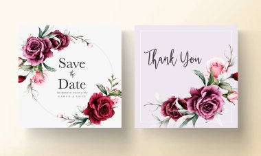 elegant red roses watercolor wedding invitation card set