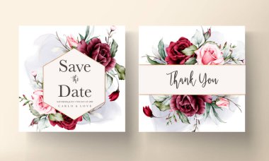 elegant red roses watercolor wedding invitation card set