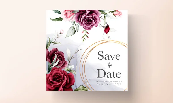 Elegant Red Roses Watercolor Wedding Invitation Card Set — Stock Vector
