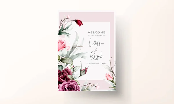 Elegant Red Roses Watercolor Wedding Invitation Card Set — Stok Vektör