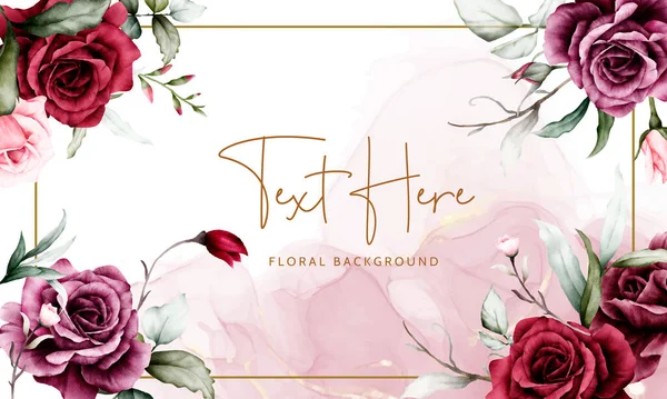 Elegant Watercolor Maroon Roses Flower Floral Background — Stock Vector