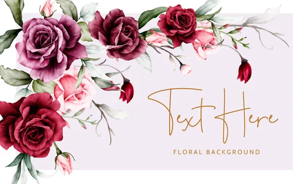 Elegant Watercolor Maroon Roses Flower Floral Background — Stock Vector