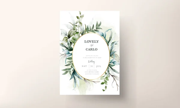 Wedding Invitation Card Template Watercolor Leaves — Stockvector