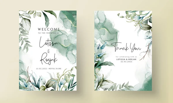 Wedding Invitation Template Beautiful Leaves Watercolor — Stock Vector