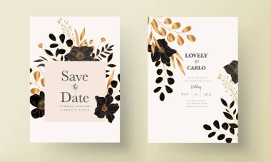 elegant minimalist wedding invitation card with luxury gold floral