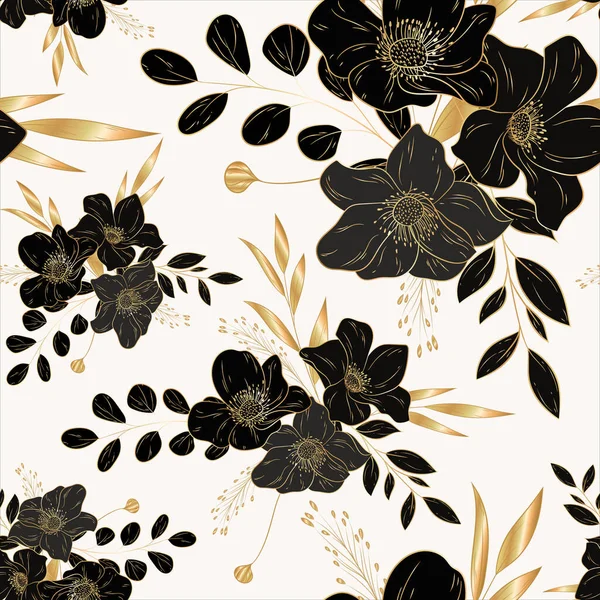 Elegant Minimalist Luxury Gold Floral Seamless Pattern — Stock Vector