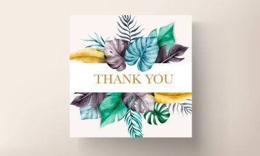 invitation card set with colorful tropical leaves