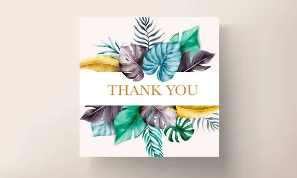 Invitation Card Set Colorful Tropical Leaves — Archivo Imágenes Vectoriales