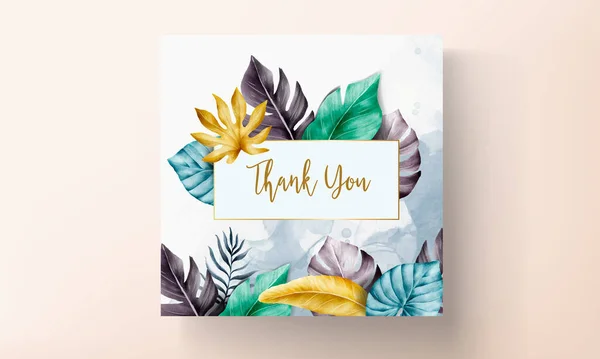 Invitation Card Set Colorful Tropical Leaves — Vector de stock