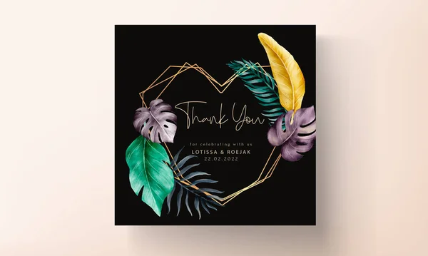 Invitation Card Set Colorful Tropical Leaves — Wektor stockowy