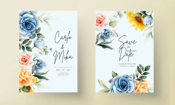 Vintage Watercolor Spring Flower Wedding Invitation Card Set — ストックベクタ