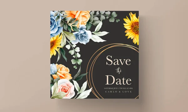 Vintage Watercolor Spring Flower Wedding Invitation Card Set — Stok Vektör